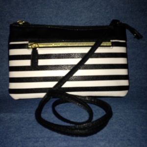 Black & White Striped Cross body handbag.